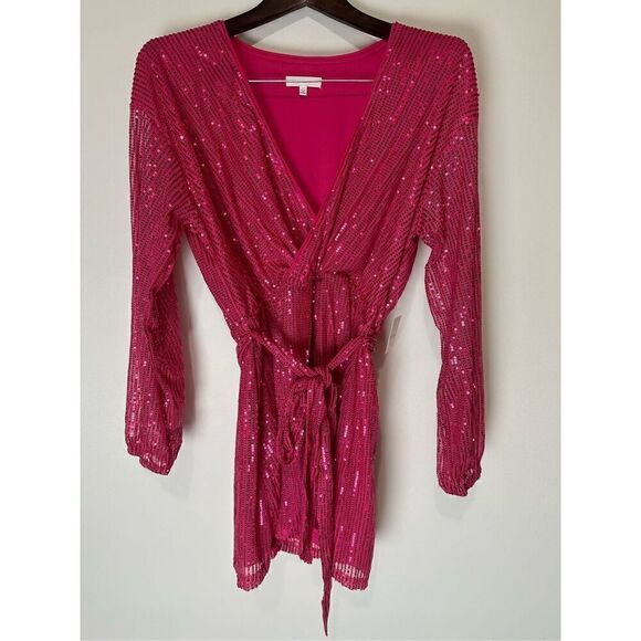 Fuchsia sequin long sleeve dress - Picture 6 of 11
